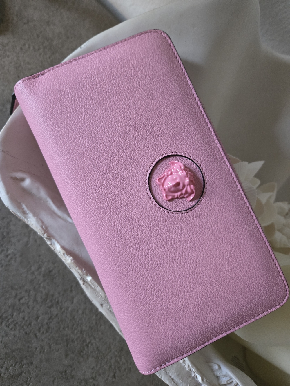 VERSACE Pink Leather Zip Wallet